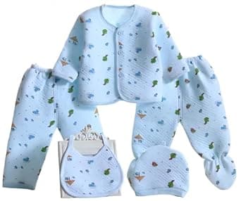 First Kick Presents New Born Baby Summer Wear Baby Clothes 5Pcs Sets 100% Cotton Baby Boys Girls Unisex Baby Cotton/Summer Suit Infant Clothes First Gift for New Born Baby