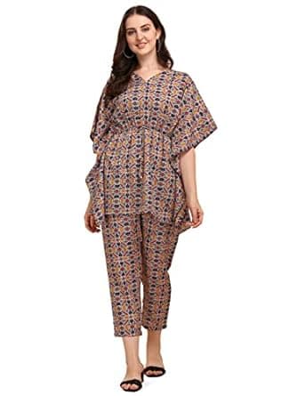 NAINVISH Ethnic Kaftan Co Ord Pant Set | Casual Wear Kaftan Pant & Top Set | Fancy Kaftan Top & Pant Set | | Women Top & Pant