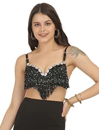 The Dance Bible Women Beaded Sequins Tassel Belly Dance Halter Bra Top