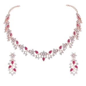 Brado Jewellery Rose Gold-Plated Artificial Stone Studded Necklace Jewellery set with 1 Pair of Earring