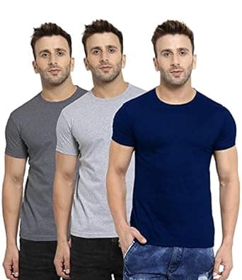 Scott International Men's Regular Fit T-Shirt - Cotton Blend, Half Sleeve, Round Neck, Stylish, Solid Plain T-Shirts for Men, Mens t Shirt - Pack of 3