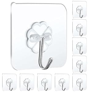 Zureni Self Adhesive Wall Hanging Hooks Heavy Duty Multi-Functional Waterproof Ceiling Hanger Hook for Bathroom, Home & Kitchen (Holds Upto 5 kg, 10 Pcs)