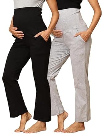 The Mom Store Maternity Regular Track Pants 95% Cotton 5% Lycra with Pockets Pre & Post Pregnancy Comfortable Strechable Soft Wide Belly Band Support