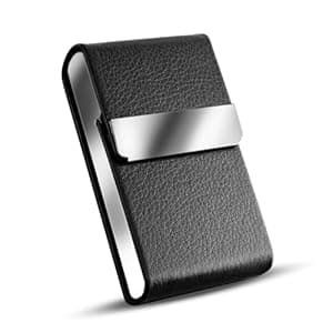 Storite Verticle Card Holder, PU Leather and Stainless Steel Credit Card Wallet, Business Card Holder for Men and Women (Black -9x1x6Cm)