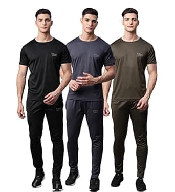 VIMAL JONNEY Dryfit Solid Lycra Multicolor Tracksuit Co-ord Sets for Men (Pack of 3)-DRYFIT_T_D10_BLK_GRY_L.GRY_06-P