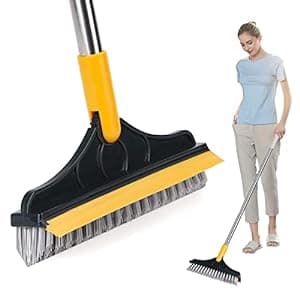 WAZDORF Bathroom Cleaning Brush with Wiper Tiles Cleaning Brush Floor Scrub Bathroom Brush with Long Handle 120° Rotate Bathroom Floor Cleaning Brush Home Kitchen Cleaning Mop (Standard 2 in 1)