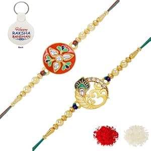 Riddhika Ventures Evil Eye Rakhi Protect From Negative Energy (Set of 2) with Roli Chawal, Greeting Card and and One Motivational Keychain