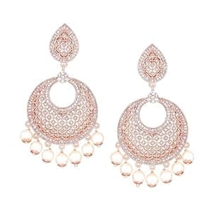 Estele Fashion Jewellery Rose Gold Plated CZ Attractive Designer Drop Earrings with Pearls for Girls and Women-AD-104/703 ER