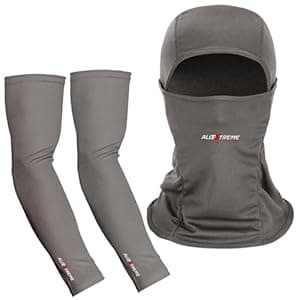 Allextreme Arm Sleeves and Balaclava Combo Hand UV Protection Cover & Riding Full Face Mask Set for Men Women Cycling Biking Outdoor Use (1 Pair Arm Sleeves & Balaclava-Grey)