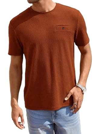 TAGDO Men's Waffle Knitted Crew Neck Regular Fit Tees