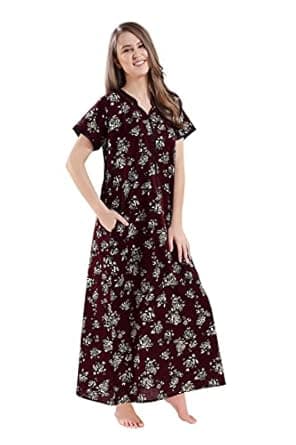 AV2 Women Cotton Printed Maternity Feeding Maxi Maternity Nighty 7203