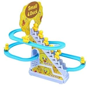 eErlik® Duck Track Toy for Kids - Small | Duck Stair Climbing Escalator Toy for Children | Playful and Interactive Toy with Lights & Music | Tracks and 3 Ducks Included - Yellow