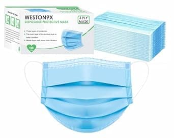 WESTON9X 3 Cotton Ply Mask have Nose Pin Blue, Soft Loops Pack of 100, Unisex