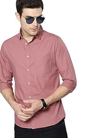 Dennis Lingo Men's Solid Slim Fit Cotton Casual Shirt with Spread Collar & Full Sleeves (Also Available in Plus Size)