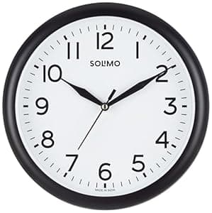 Amazon Brand - Solimo Round Analog Wall Clock|Plastic|10 Inch|Black