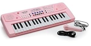 Gooyo GY-430CF Musical Piano Keyboard with Microphone | 37 Keys, 8 Rhythms, 8 Tones with 6 In-Built Demos & Song Record Feature | Pink Color, Dual Power Supply Source: Micro USB Cable (Included)