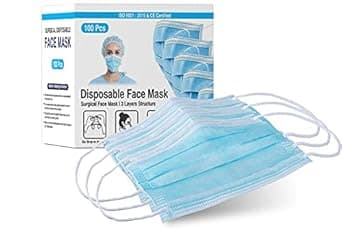 DALUCI 3 Ply Disposable Surgical Nonwoven Fabric Face Mask With Built in Nose Pin, Certified by BFE>99% and PFE > 95%, SITRA, ISO and CE (Pack of 100, BLUE), Unisex, Without Valve