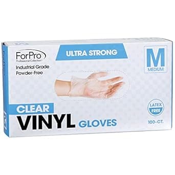 ForPro Disposable Vinyl Gloves, Clear, Industrial Grade, Powder-Free, Latex-Free, Non-Sterile, Food Safe, 2.75 Mil. Palm, 3.9 Mil. Fingers, Medium, 100-Count