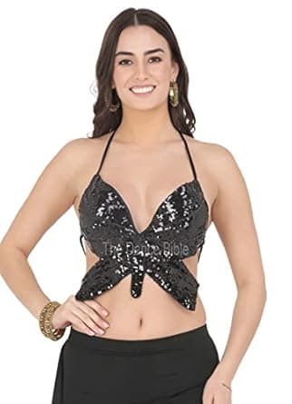 The Dance Bible Women Butterfly Design Sequin Belly Dance Top