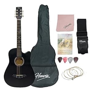 Henrix 38 Cutaway Acoustic Steel String Guitar Kit (38C, Matte Black)