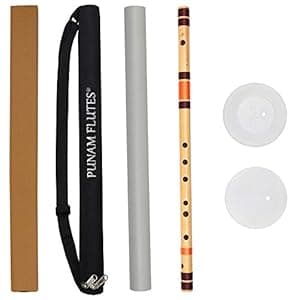 Punam Flutes A Natural Base Right Hand Bamboo Flute/Bansuri Size 22.8 Inches