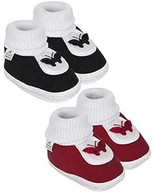 Neska Moda 6 to 12 Months Baby Boys & Girls Set Of 2 Pair Butterfly Face Cotton Booties