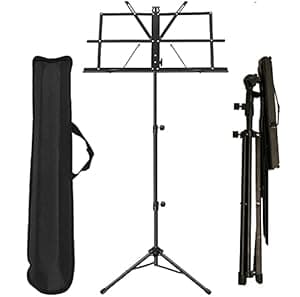 Souvenir Music Stand, Folding Height and Angle Adjustable Metal Orchestral Notation Stand with Music Sheet Clip Holder, Portable Solid Back Tripod Base Projector Stand (Notation Stand)