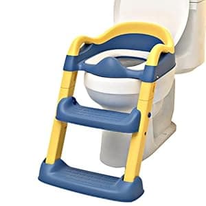 KidDough Baby Potty Training Seat | Soft Comfortable Cushion Seat | High Back Support for Kids | Non-Slip with Splash Guard | Toilet Seat with Ladder and Handles (Adjustable Height of 37 – 40 Cm)