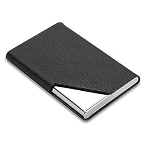 Storite PU Leather Pocket Size Stainless Steel Multi Business Visiting Card Holder Wallet Debit Credit Card Case for Men & Women (Black-9.5 x 5.5 x 1.3)