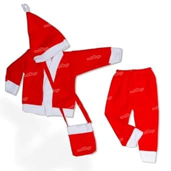 Zest 4 Toyz Santa Claus Dress for Kids Christmas Costume Dress with Jacket Pant Cap and Pouch Santa Dress for Boys and Girls