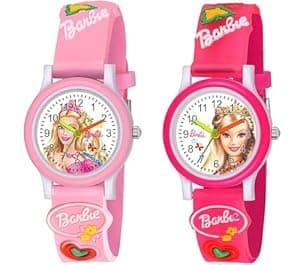 SWADESI STUFF White Dial Barbie Love Watch Rubber Analogue Girl's Watch Combo of 2 (Multicolor)