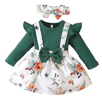 Niren Enterprise Baby Girls Modal Fabric Digital Printed Floral Stretchable Green 2pc Dungaree Dress