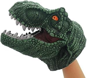 Hapsters Dinosaur Hand Puppet Adventure Toys,Soft Rubber Realistic Raptor Dinosaur Head Tyrannosaurus Rex, Green, 76 Centimeters