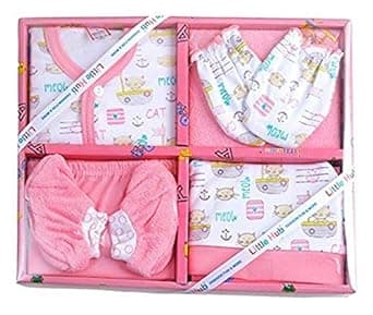 Little hub Unisex Cotton 6pcs Gift Set Pink 0-3 months