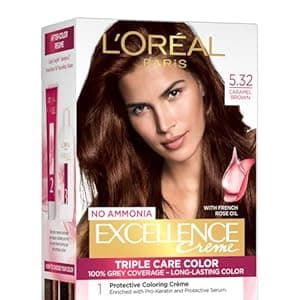 L'Oreal Paris Hair Colour, Radiant At-Home Hair Colour with up to 100% Grey Coverage, Excellence Creme, 5.32 Caramel Brown, 72ml+100g