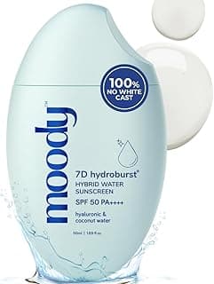 Moody Hydro Burst Water Sunscreen With Hyaluronic & SPF 50 PA +++ UVA/B Protection | Sunscreen spf 50 | moisturizer For Face | sunscreen For Oily Skin | Sweat Resistant Sunscreen For Men & Women 50ml