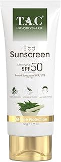 TAC - The Ayurveda Co. Eladi Sunscreen, Matifying SPF 50 & PA+++, UVA & UVB Rays Protection, Sunscreen for Indian Summer Condition, for Women & Men, All Skin Types, 50gm