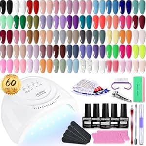 JODSONE 60 PCS Gel Nail Polish Kit with U V Light Base and Matte Glossy Top Coat Nail Gel Polish Soak off Manicure Accessory Tools Suitable for All Seasons