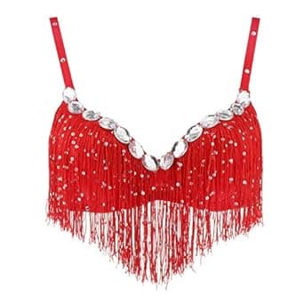 MYADDICTION Belly Dance Bra Sparkle Sequined Tassel Top Party Club Red Clothing, Shoes & Accessories | Dancewear | Adult Dancewear | Belly Dancing