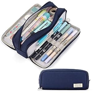 CICIMELON Large Capacity Pencil Case 3 Compartment Pouch Pen Bag for School Teen Girl Boy Men Women (Navy), Navy, Travel