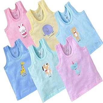 REVOLTEK Printed Vest baniyan Cotton Inner wear for Baby summer wear sleeveless undershirts for Kids sando ganji tank-tops Toddler girls/boys Pack of 6