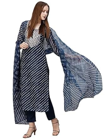 ANNI DESIGNER Women's Cotton Blend Straight Printed Kurta with Pant & Dupatta