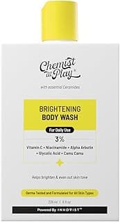 Chemist at Play Brightening Body Wash | Glowing Skin Vitamin C Bodywash | Helps to Reduce Fades Dark Spots, Evens out Skin Tone | Alpha Arbutin | 30X Vitamin C with Camu Camu | For Women & Men | 236ml