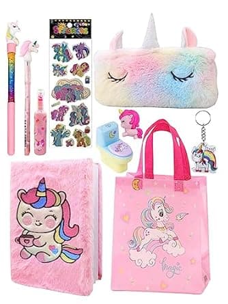 Le Delite Unicorn Fur Diary For Girls, Unicorn Furry Notebook For Girls With Fur Pencil Box, Unicorn Pen, Unicorn Bullet Pencil , Unicorn Eraser(Pack Of 5), 100 Pages