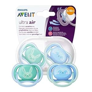 Philips Avent Ultra Air Pacifier for Boy, 6-18 Months, Blue/Green Fashion Decos, 2 Pack, SCF344/22