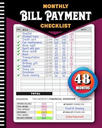 Monthly Bill Payment Checklist: Bill Tracker Notebook, The 4-Year Guide for Families & Money Managers, 960 Billing Records Included!