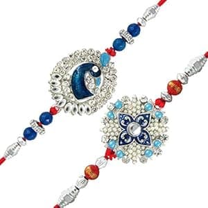 Mahi Combo of Two Blue Rakhis with Pearls & Meenakari Work for Mens CO1104267R