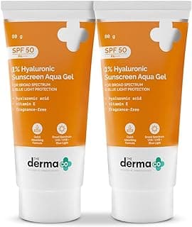 The Derma Co 1% Hyaluronic Sunscreen Aqua Ultra Light Gel With Spf 50 Pa++++ For Broad Spectrum For All Skin Types, Uv A, Uv B & Blue Light Protection - 80 G (Pack Of 2), 1 Count