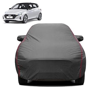 Fabtec Heavy Duty Car Cover for Hyundai I20 New with Mirror Pockets Full Size, Triple Stitched (Heavy Duty with Red Piping)