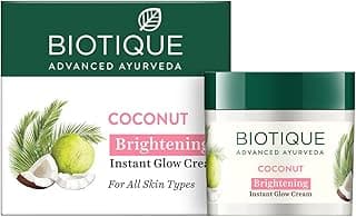 Biotique Coconut Brightening Instant Glow Cream| Lightweight and Non-Greasy | Reduces Dark Spots and Protects Ageing | Nourished and Moisturized Skin |100% Botanical Extracts| All Skin Types | 50gm